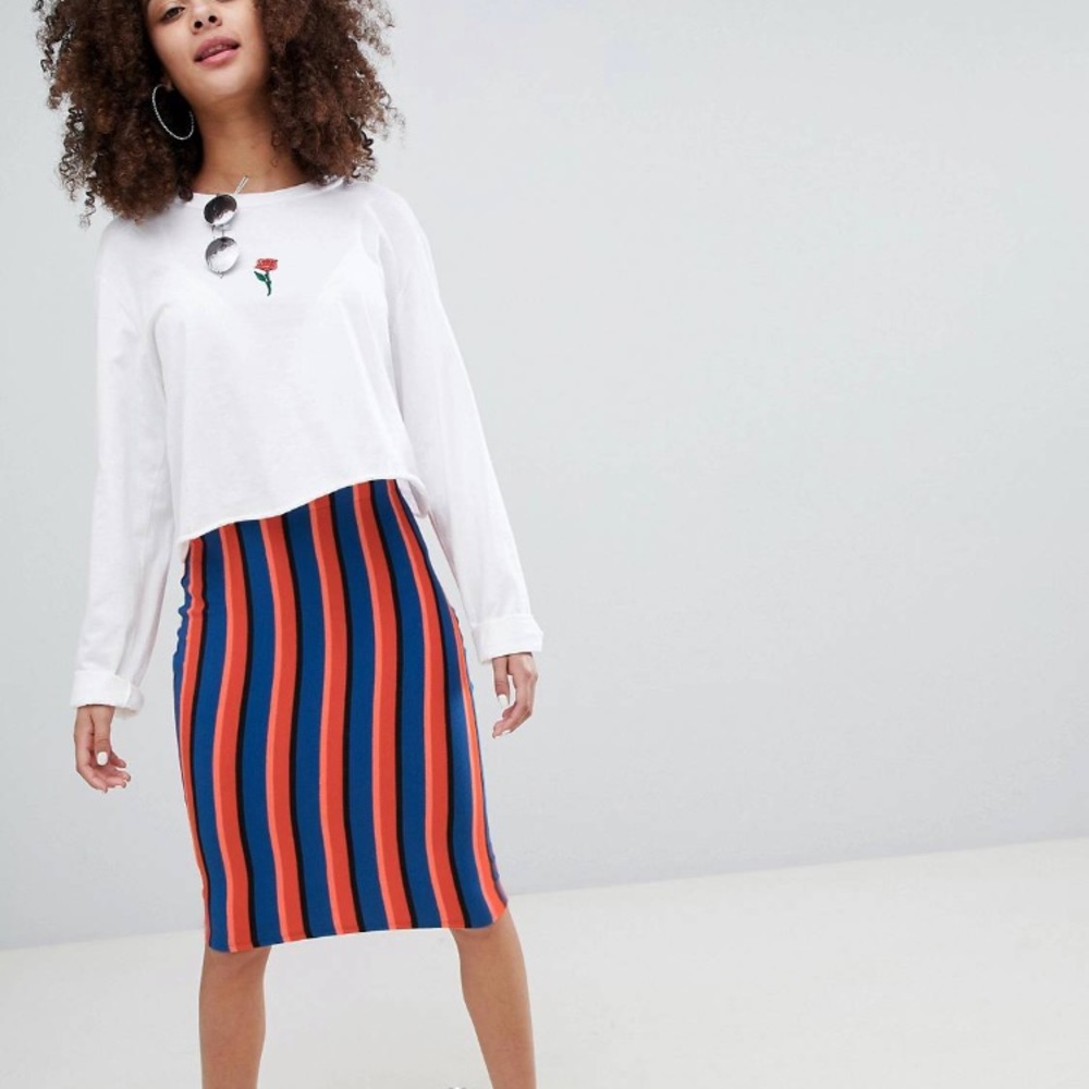 Bershka bright striped midi skirt in multi